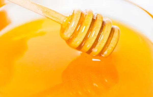 Food Background Wooden Spoon Honey Close Seup — стоковое фото