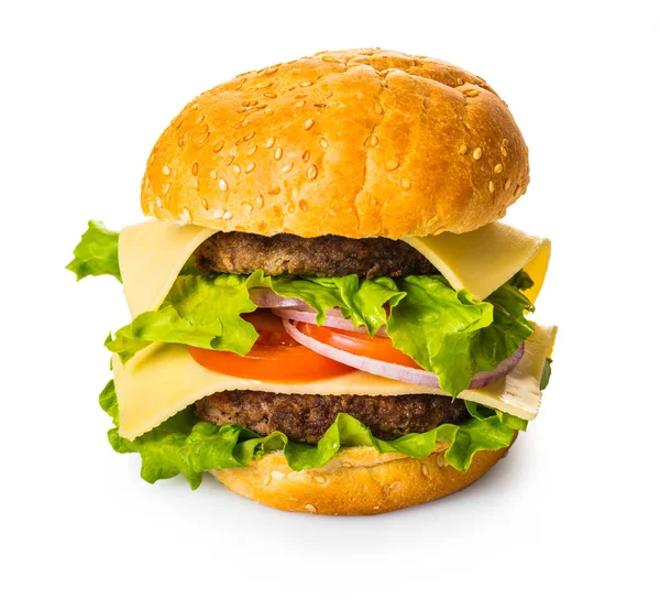 Fast Food Fresh Burger White Isolated Background — Stock Photo, Image