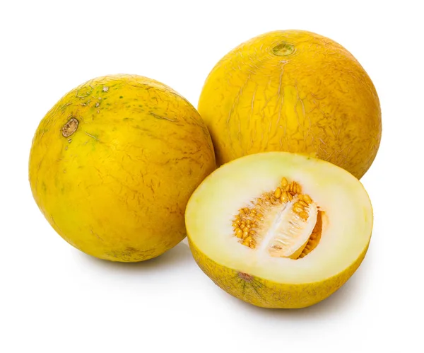 Reife Melone Nahaufnahme Auf Weißem Isolierten Hintergrund — Stockfoto