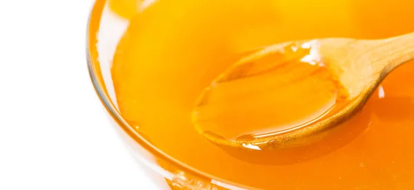 Food Background Wooden Spoon Honey Closeup — Stock Photo, Image