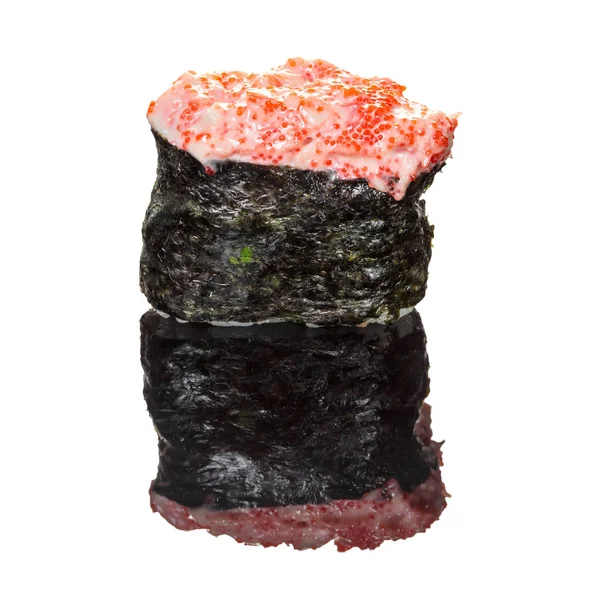 Gunkan Sushi Łososiem Kawiorem Białym Tle — Zdjęcie stockowe
