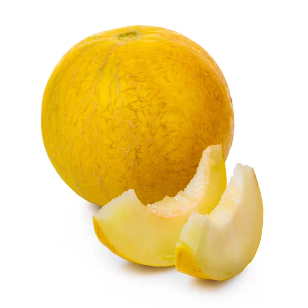 Rijpe Meloen Close Witte Geïsoleerde Achtergrond — Stockfoto