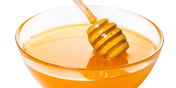 Μέλι Ένα Μπολ Άσπρο Φόντο Απομονωμένες — Φωτογραφία Αρχείου