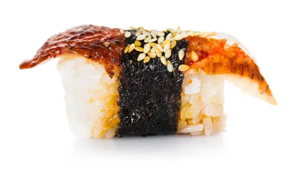 Jedzenie Sushi Węgorza Białym Tle — Zdjęcie stockowe