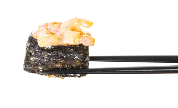 Kije Zachować Gunkan Sushi Krewetek Białym Tle — Zdjęcie stockowe