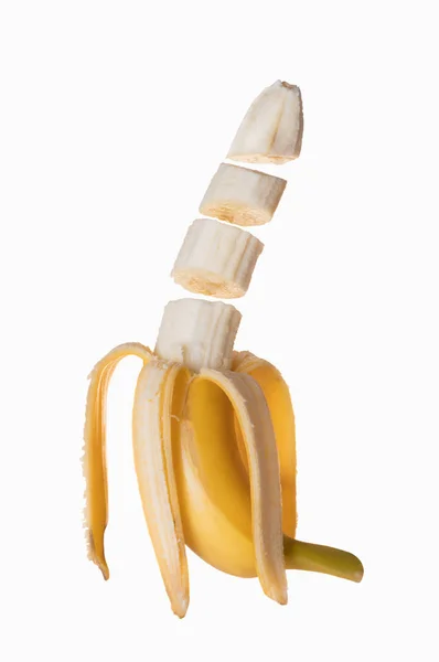 Świeży Banan Cięcie Zbliżenie Białym Tle — Zdjęcie stockowe