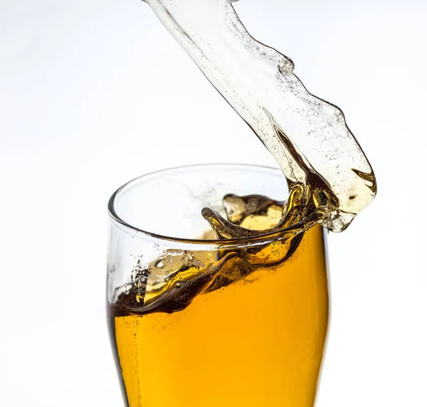 Splashing Beer Glass White Background — Stock Photo, Image