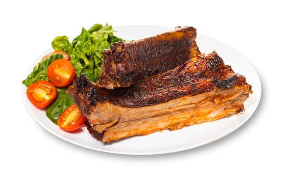 Ribs Grilled Salad White Isolated Background — Stock Photo, Image