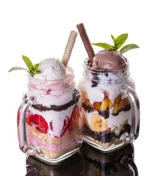 Dolci Frutta Con Gelato Barattolo Vetro — Foto Stock