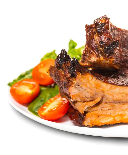 Ribs Grilled Salad White Background — Stock Photo, Image