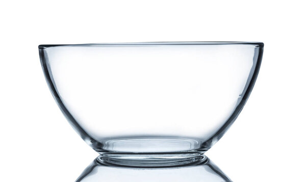 Glass empty deep bowl on white isolated background