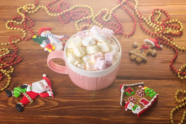 一杯加棉花糖的可可 圣诞节和新年假期概念 — 图库照片