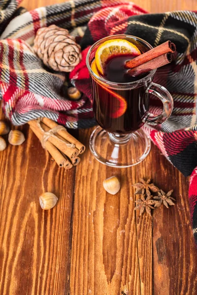 Hot Drink Mulled Wine Spices Christmas New Year Holiday Concept — Stock Photo, Image