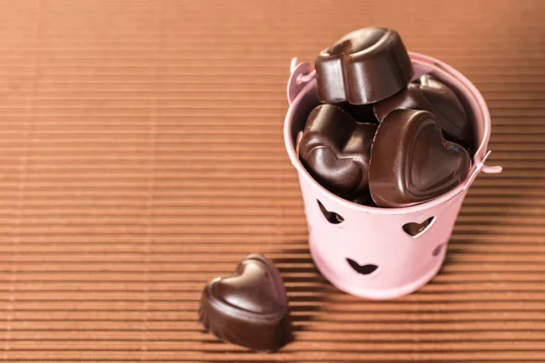 Bucket Chocolates Shape Heart — Stock Photo, Image