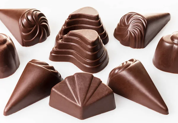 Fundo Alimentar Chocolates Variados Branco — Fotografia de Stock