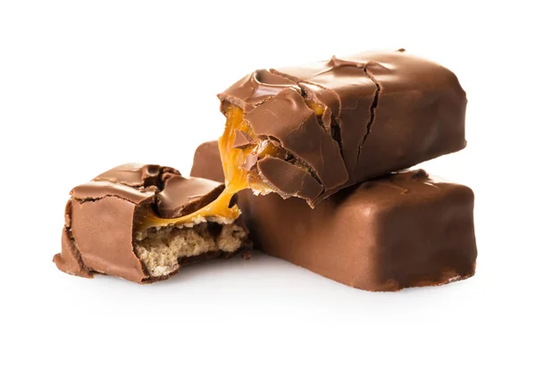 Barras Chocolate Close Fundo Isolado Branco — Fotografia de Stock