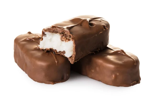 Barras Chocolate Con Coco Sobre Fondo Blanco Aislado —  Fotos de Stock
