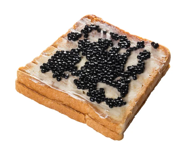 Torrada Com Manteiga Caviar Sobre Fundo Branco Isolado — Fotografia de Stock