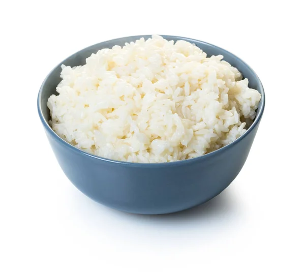 Arroz Cozido Uma Tigela Fundo Isolado Branco — Fotografia de Stock