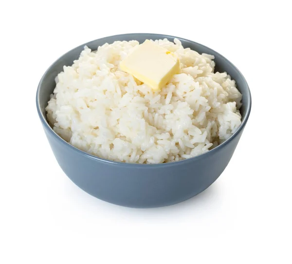 Gekochter Reis Mit Butter Auf Weißem Isolierten Hintergrund — Stockfoto