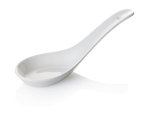 new porcelain spoon on white isolated background