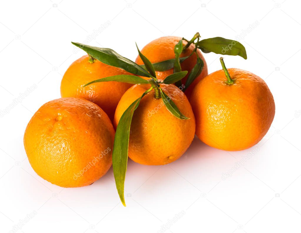 ripe organic mandarins on white isolated background