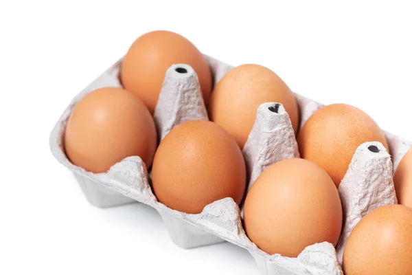 Ovos Galinha Embalagem Fundo Branco — Fotografia de Stock