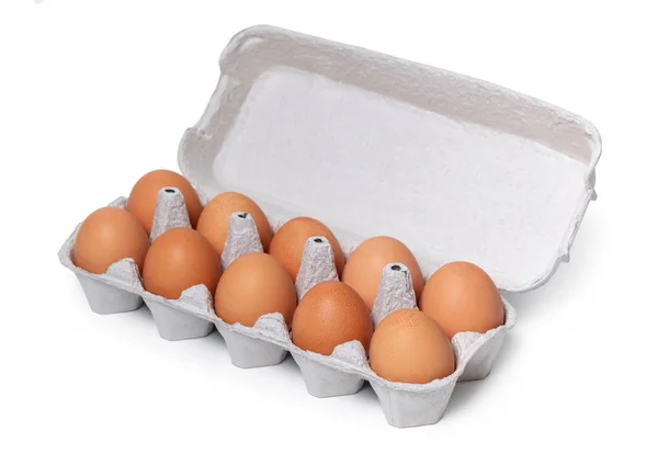 Ovos Galinha Embalagem Fundo Isolado Branco — Fotografia de Stock