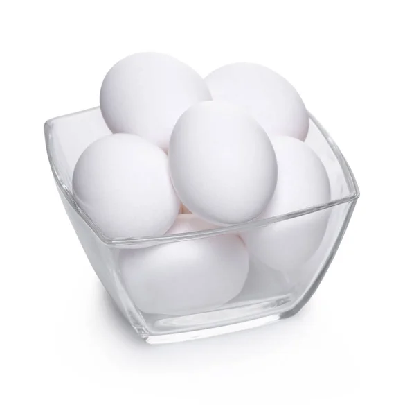 Курячі Яйця Мисці Білому Ізольованому Фоні — стокове фото