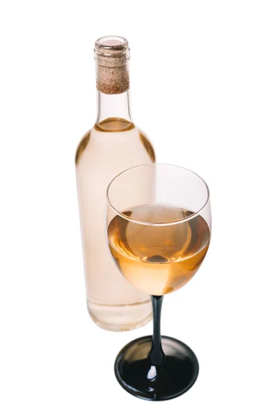 Bicchieri Vino Bottiglia Sfondo Bianco Isolato — Foto Stock