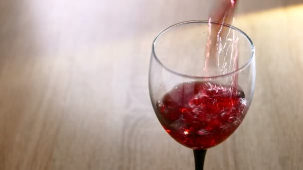 Red Wine Pouring Glass Light Background — Stock Video