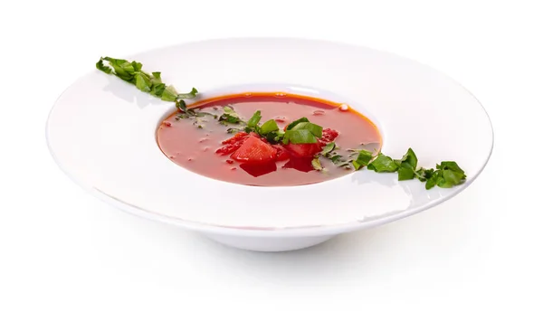 Red Borsch Ukrainian Cuisine White Isolated Background — Stock Photo, Image