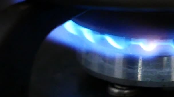 Bruciatore Gas Acceso Sulla Stufa Primo Piano — Video Stock