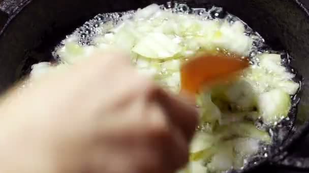 クック野菜油で玉ねぎのフライド ポテトします — ストック動画