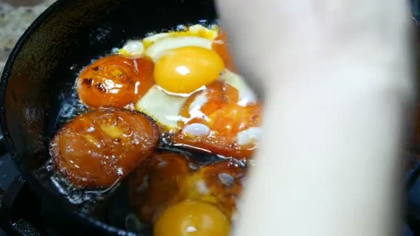 Cooking Fried Eggs Tomatoes — Stock Video