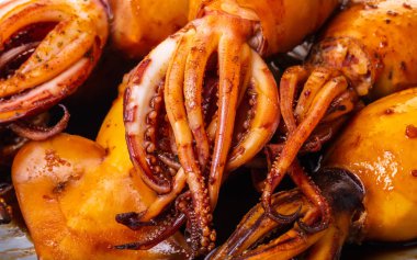 pişmiş kalamar yakın çekim doku