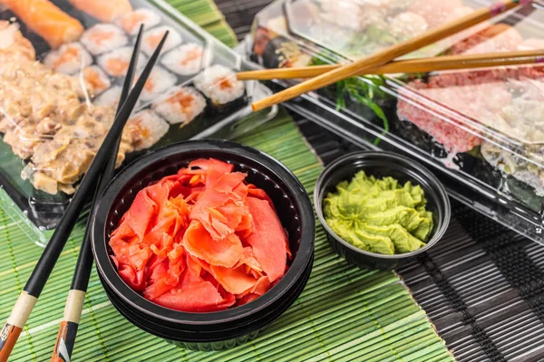 sushi set in the package close-up