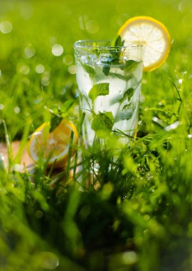 yeşil çim bir bardak limonata