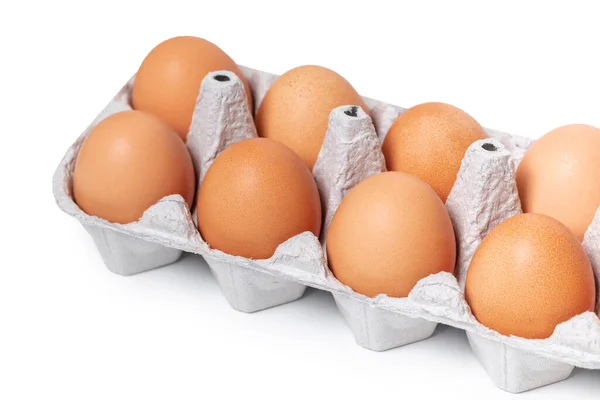 Ovos Galinha Embalagem Fundo Isolado Branco — Fotografia de Stock