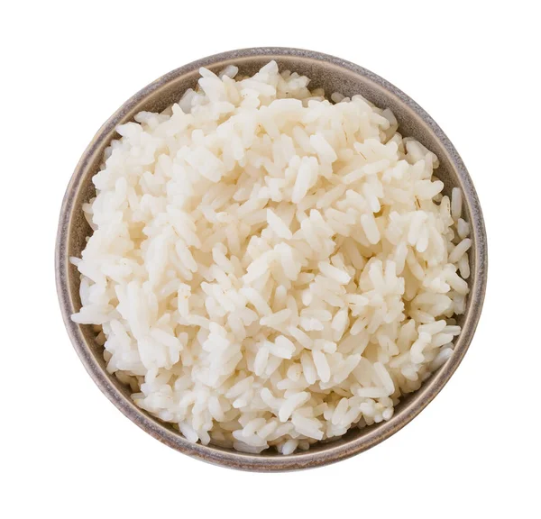 Vařená Rýže Misce Odstřihovací Pěšinou Bílé Izolované Pozadí — Stock fotografie