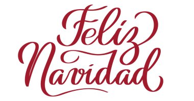 Feliz Navidad - İspanyol elle yazılmış metin. Kutlama Noel tatili, tipografi, hat sanatı hocası, yazı. Vektör kesme, tebrik kartı, etiket, başlık, afiş, poster, afiş için kırmızı renkte