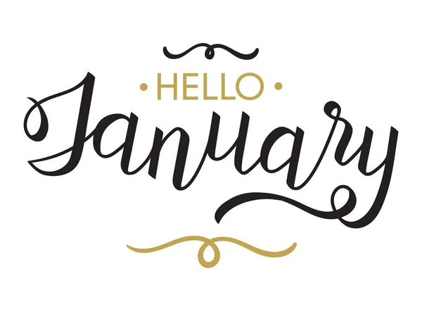 Hello, January - typography, hand lettering calligraphy — Stock Vector