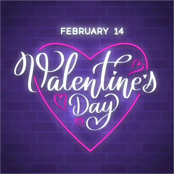 Happy valentine dag. Neon teken met hart — Stockvector