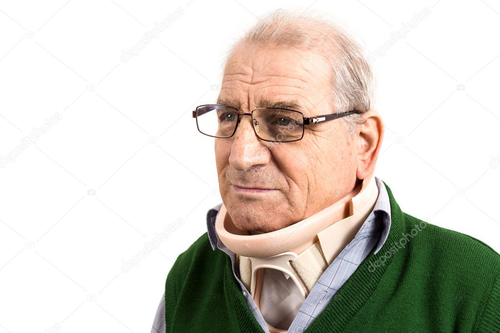 Old man with a surgical cervical collar