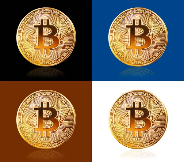 Bitcoin üzerinde beyaz izole. Siyah, mavi ve git izole Bitcoin — Stok fotoğraf