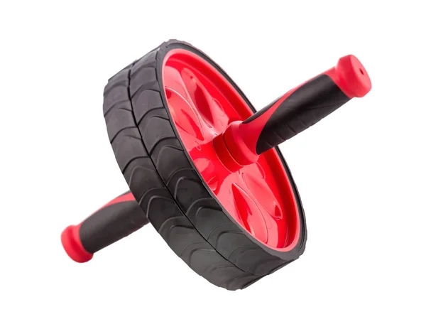 Close-up roller for training abdominal muscles on white background. Fitness Roller. Selective Focus.