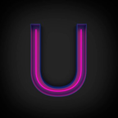 3D görüntüleme, neon kırmızı büyük harf U ışığı, mavi harfin içinde, siyah arkaplanda..