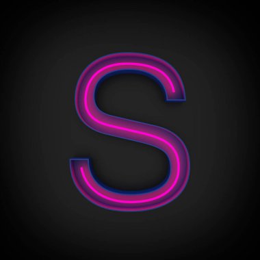 3D görüntüleme, neon kırmızı büyük harf S, mavi harfin içinde, siyah arka planda..