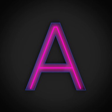 3D görüntüleme, neon kırmızı büyük harf, mavi harfin içinde, siyah arka planda..