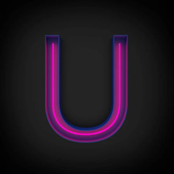 3Dレンダリング ネオン赤の大文字Uが点灯 青の文字の中 黒の背景に — ストック写真